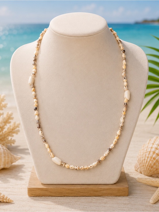 Hand Crafted Jewelry - Seashell Genuine Beaded Necklace